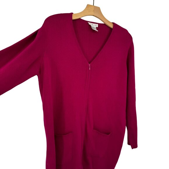 Talbots Women's raspberry pink Zip-Up Cardigan Sweater Pockets Sz Medium Cotton - Picture 5 of 7